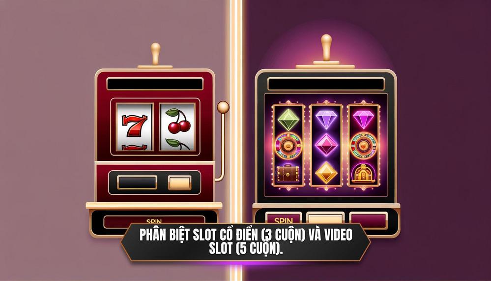 Phân biệt slot cổ điển (3 cuộn) và video slot (5 cuộn).